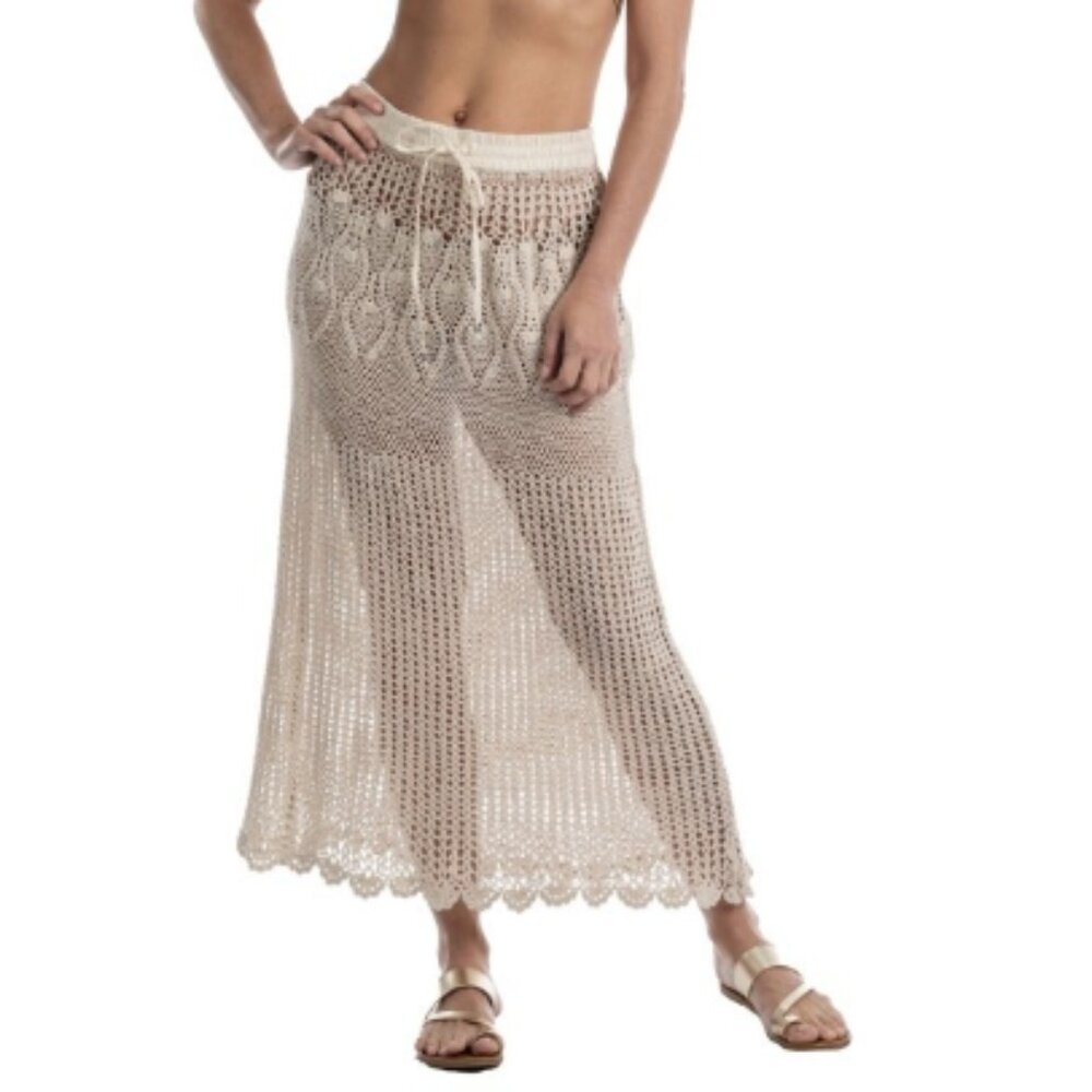 Women's Dotti Crochet Mid Skirt Swim Cover up XL Beige